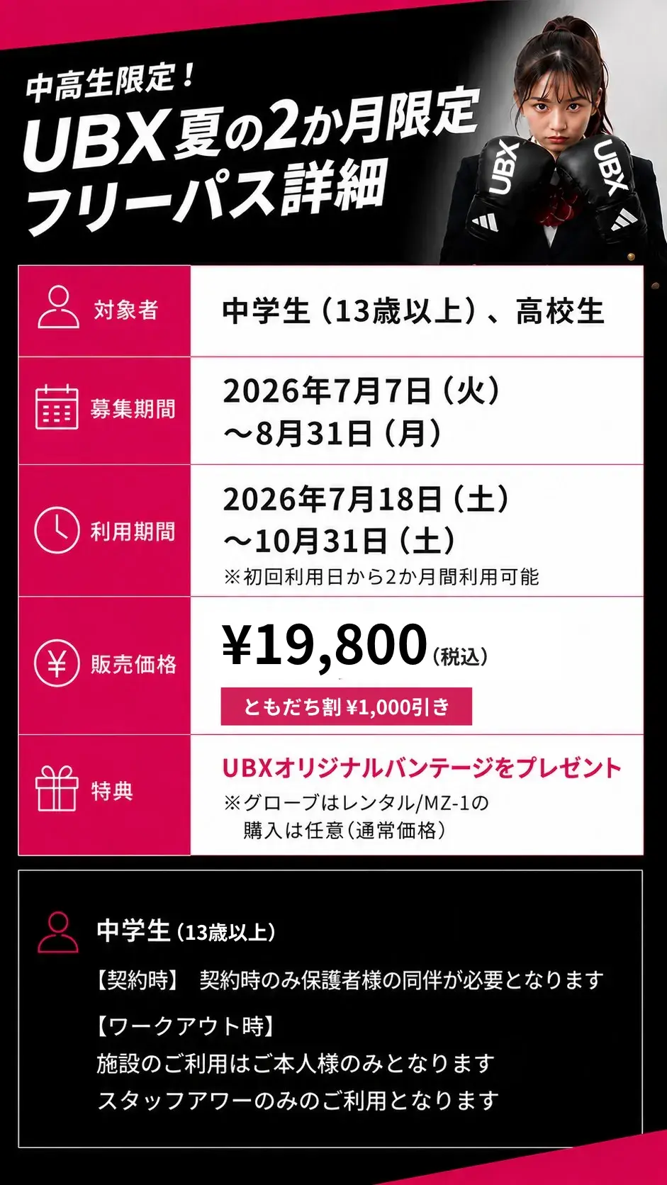 中高生限定 UBX夏の2か月限定フリーパス詳細